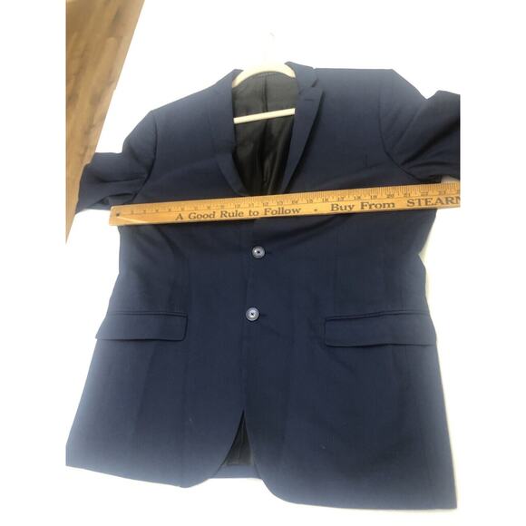 Zara Man US 44 Navy Blue Blazer Jacket Double Button Breast Lined Pockets - Picture 4 of 9